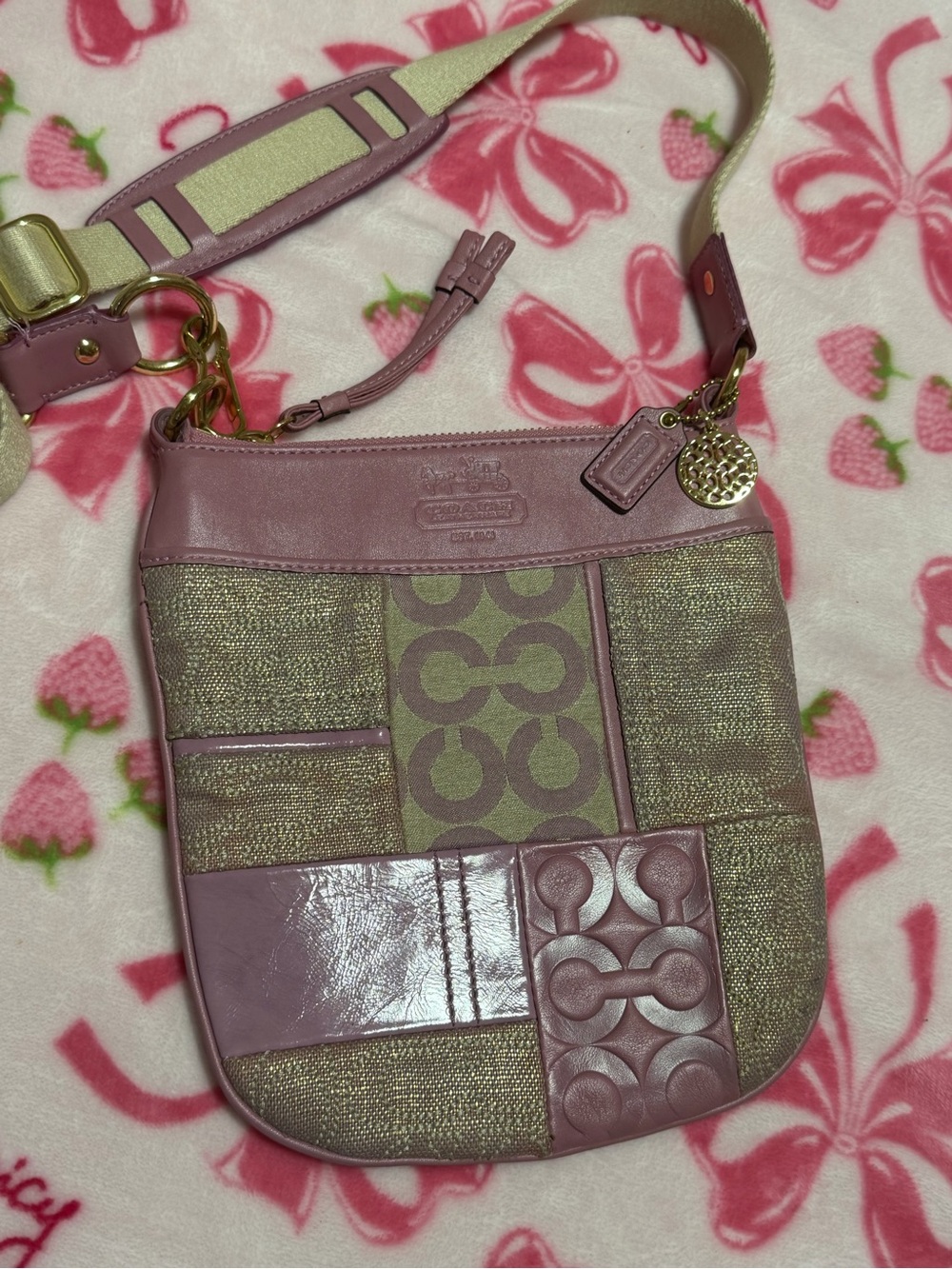 Coach Pink Patchwork Signature Crossbody Bag